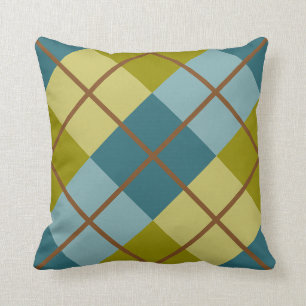 Teal Blue Olive Yellow Pattern Throw Pillow