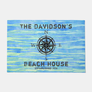 Teal Blue Ombre Sea Monogrammed Doormat