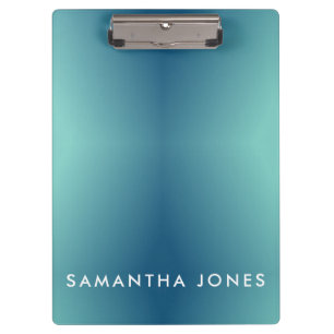 Teal Blue Ombre Simple Plain Personalize Own Name Clipboard