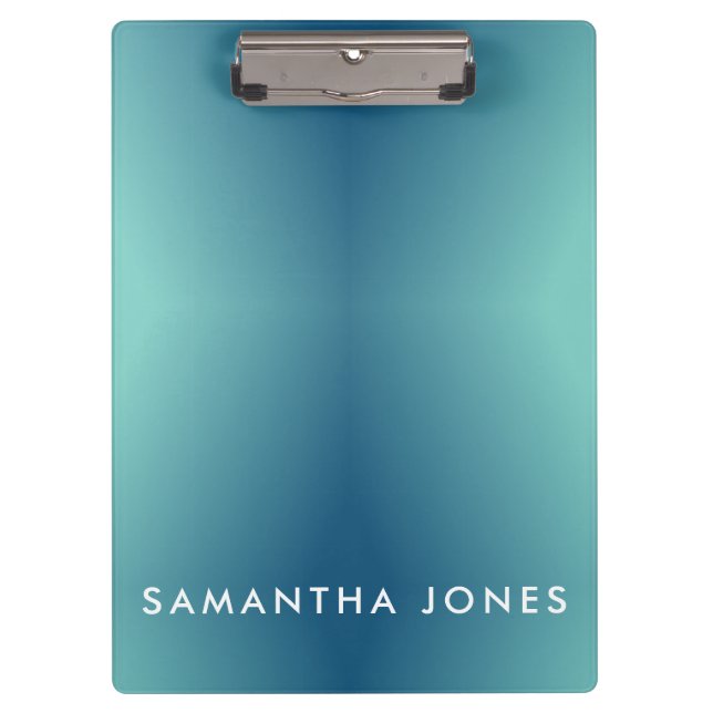 Teal Blue Ombre Simple Plain Personalize Own Name Clipboard (Front)