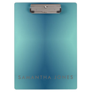 Teal Blue Ombre Simple Plain Personalize Own Name Clipboard