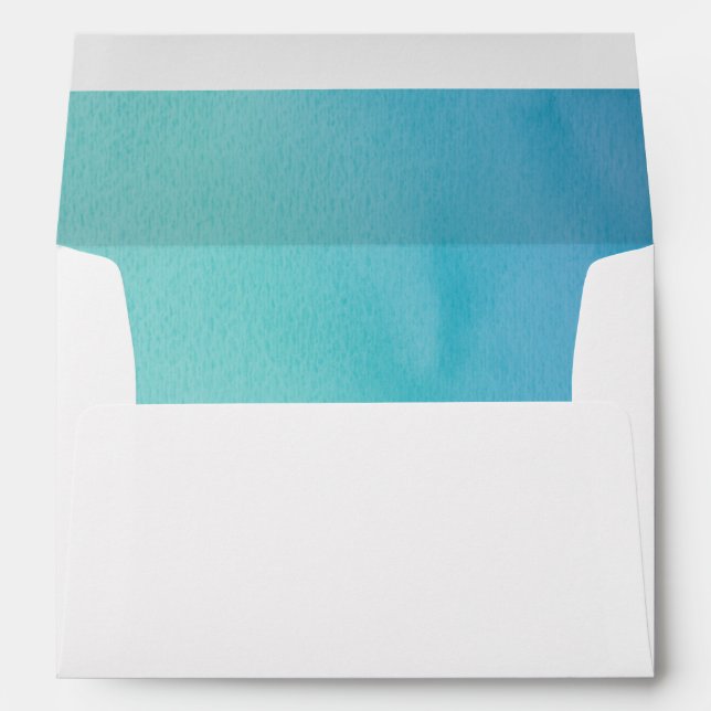 Teal & Blue Ombre Watercolor for Wedding Suite Envelopes (Back (Bottom))