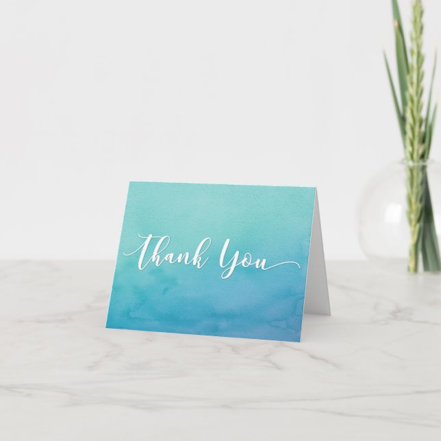 Teal & Blue Ombre Watercolor Thank You Note, 4 (Front)