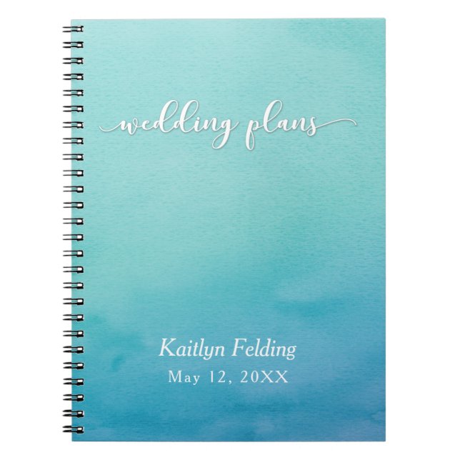 Teal & Blue Ombre Watercolor Wedding Planner Notebook (Front)