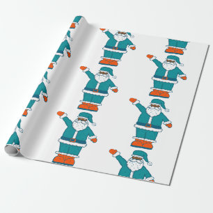 teal blue orange christmas black santa claus wrapping paper