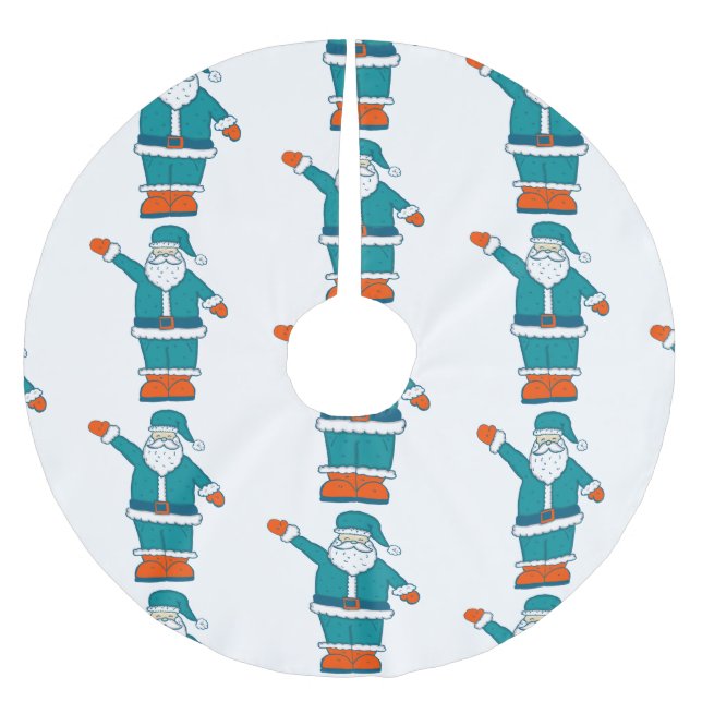 teal blue orange christmas santa claus brushed polyester tree skirt (Front)