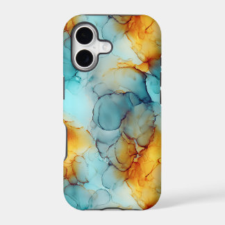 Teal Blue Orange Fluid Alcohol Ink