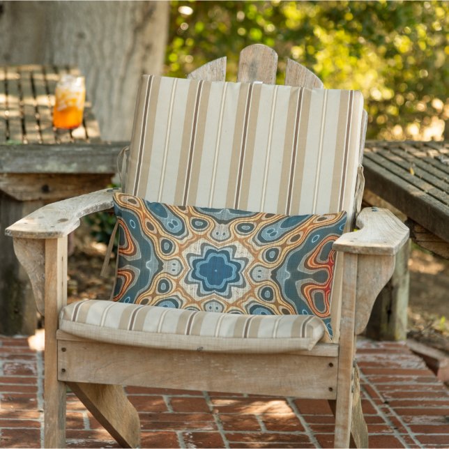 Teal Blue Orange Mustard Brown Orient Tribal Art Lumbar Pillow (Chair)