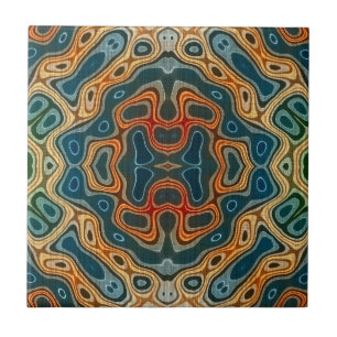 Teal Blue Orange Yellow Green Ethnic Tribe Art Tile