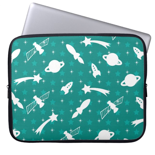 Teal Blue Outer Space Astronaut Planets Stars Laptop Sleeve (Front)