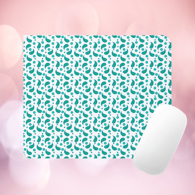 Teal Blue Paisley Floral Seamless Pattern Mouse Pad (A mouepad with a floral blue and green paisley boho pattern.)