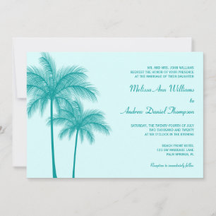 Teal Blue Palm Tree Tropical Wedding Invitation