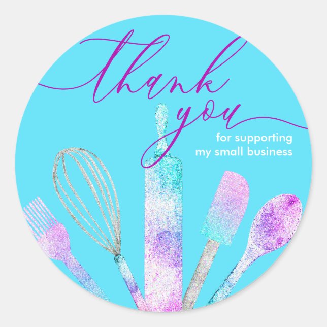 Teal Blue Pastry chef bakery tools thank you Classic Round Sticker (Front)