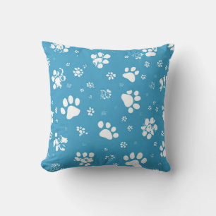 Teal blue Paw Print Throw Pillow-Cute Dog Cat Paws Pillow