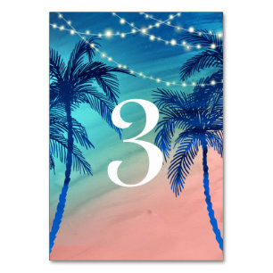 Teal Blue & Peach Palm Tree Table Numbers