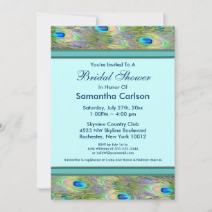 Teal Blue Peacock Bridal Shower Invitation