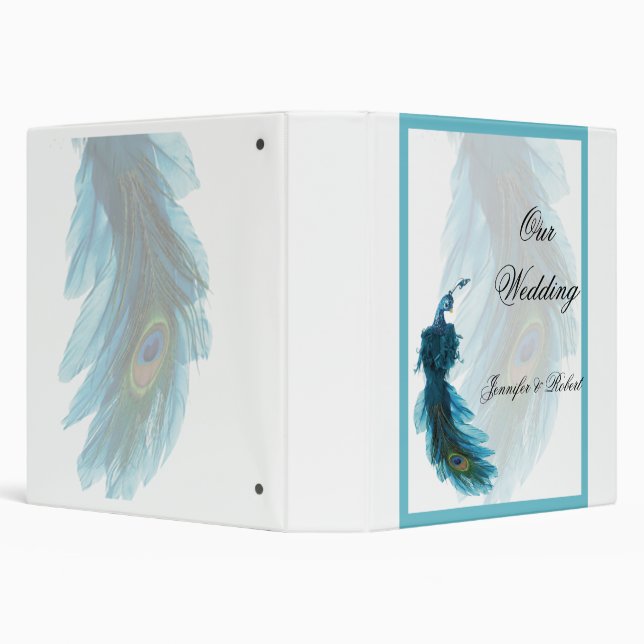 Teal Blue Peacock Plume Wedding Album Binder (Background)