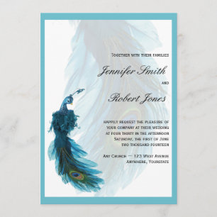 Teal Blue Peacock Plume Wedding Invitation