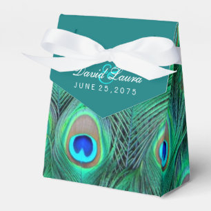 Teal Blue Peacock Wedding Favor Box