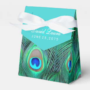 Teal Blue Peacock Wedding Favor Box