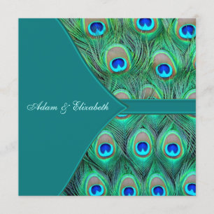 Teal Blue Peacock Wedding Invitation