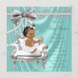 Teal Blue Pearl Chair Ethnic Girl Baby Shower Invitation