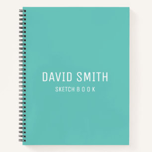 Teal Blue Personalized Sketchbook with name  Notebook