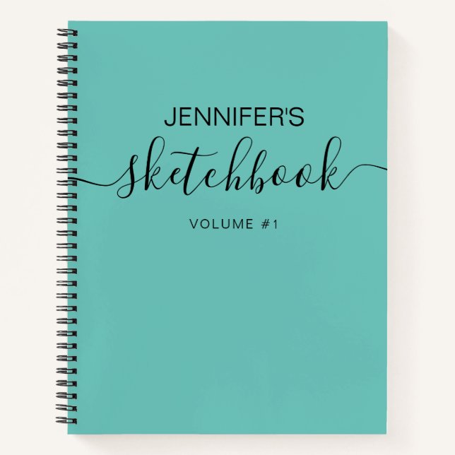 Teal Blue Personalized Sketchbook Your Name Notebook (Front)