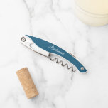 Teal Blue Personalized Wedding Bridesmaid Name Corkscrew<br><div class="desc">Trendy teal blue colour wine corkscrew opener for your wedding bridesmaid along with her name on back and printed in white,  stylized script. Personalize corkscrew by editing and replacing name with your bridesmaid's name. Available in many,  popular bridesmaid wedding colour schemes.</div>