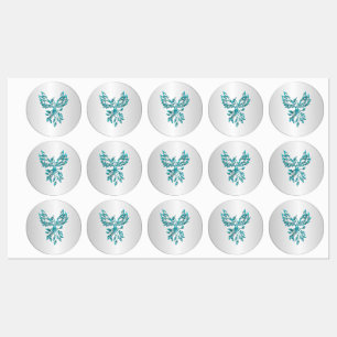Teal Blue Phoenix Rises on Silver