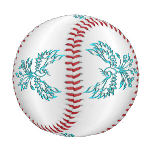 Teal Blue Phoenix Rises on Silver Baseball