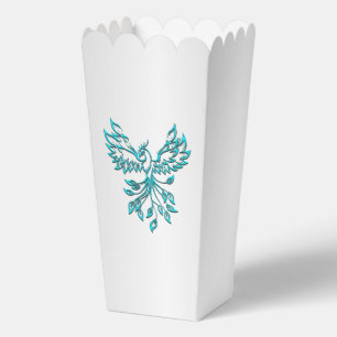 Teal Blue Phoenix Rises on Silver Favor Box