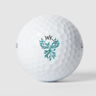Teal Blue Phoenix Rises Personal Monogram Golf Balls