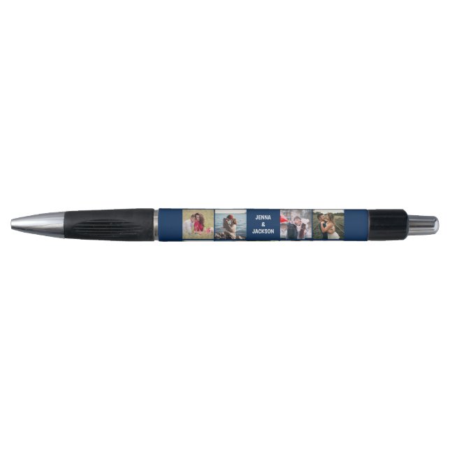 Teal Blue Photo Collage Wedding Custom Pen (Front)