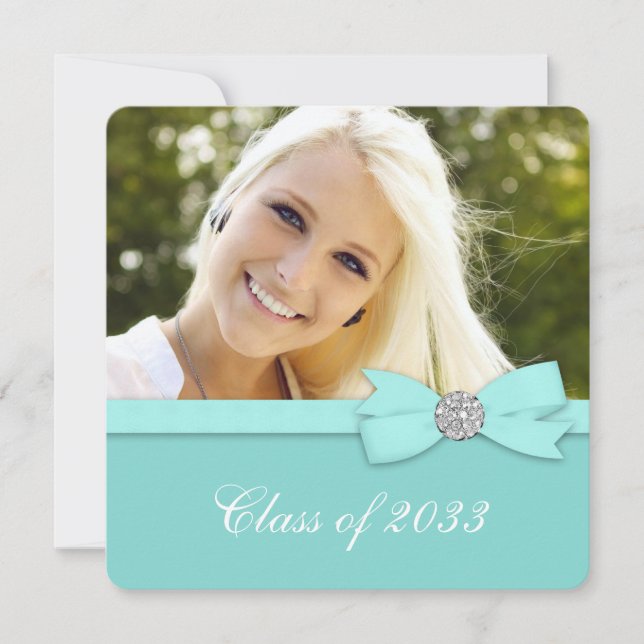 Teal Blue Photo Graduation Announcements (Front)