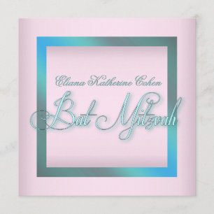 Teal Blue Pink Bat Mitzvah Invitations