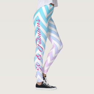 Teal Blue Pink Chevron Girly Chic 50 & Fabulous Leggings