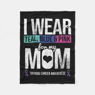 Teal Blue Pink For Mom Thyroid Cancer Awareness Ri Fleece Blanket