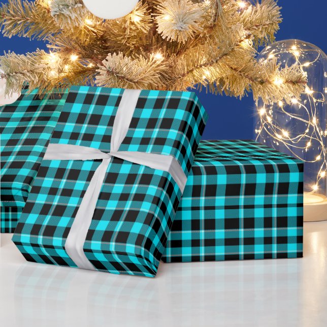 Teal Blue Plaid All Occasion Wrapping Paper (Holidays)