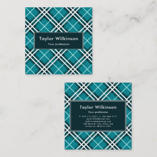 Teal Blue Plaid Square Business Card