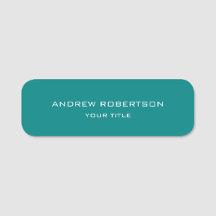 Teal Blue Plain Elegant Minimalist Simple Name Tag