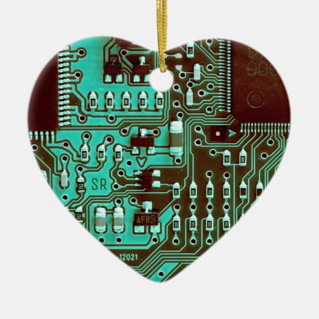 Teal Blue printed circuit board PCB Custom Geek Ceramic Ornament (Front)