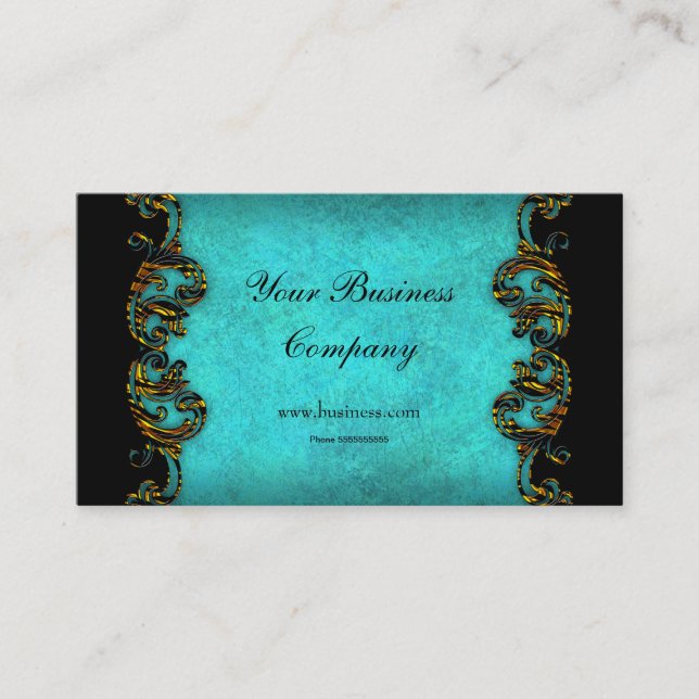 Teal Blue Profile Exotic Gold Black Elegant Classy Business Card (Front)