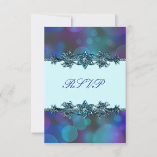 Teal Blue Purple Bubbles Quinceanera RSVP Card
