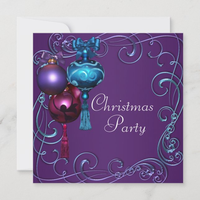 Teal Blue Purple Christmas Party Invitations (Front)