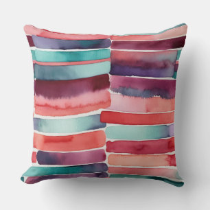 teal blue purple peach burgundy abstract throw pillow