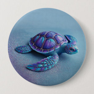 Teal Blue Purple Turtle Colorful Sea Turtle 4 Inch Round Button