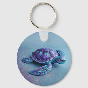 Teal Blue Purple Turtle Colorful Sea Turtle Keychain