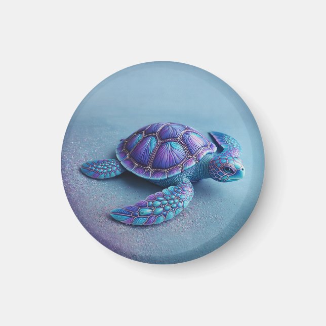 Teal Blue Purple Turtle Colorful Sea Turtle Magnet (Front)