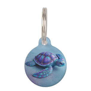 Teal Blue Purple Turtle Colorful Sea Turtle Pet Tag